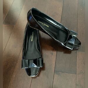 Sonia Rykiel Black Patent Leather Bow Stud Flats in size 37